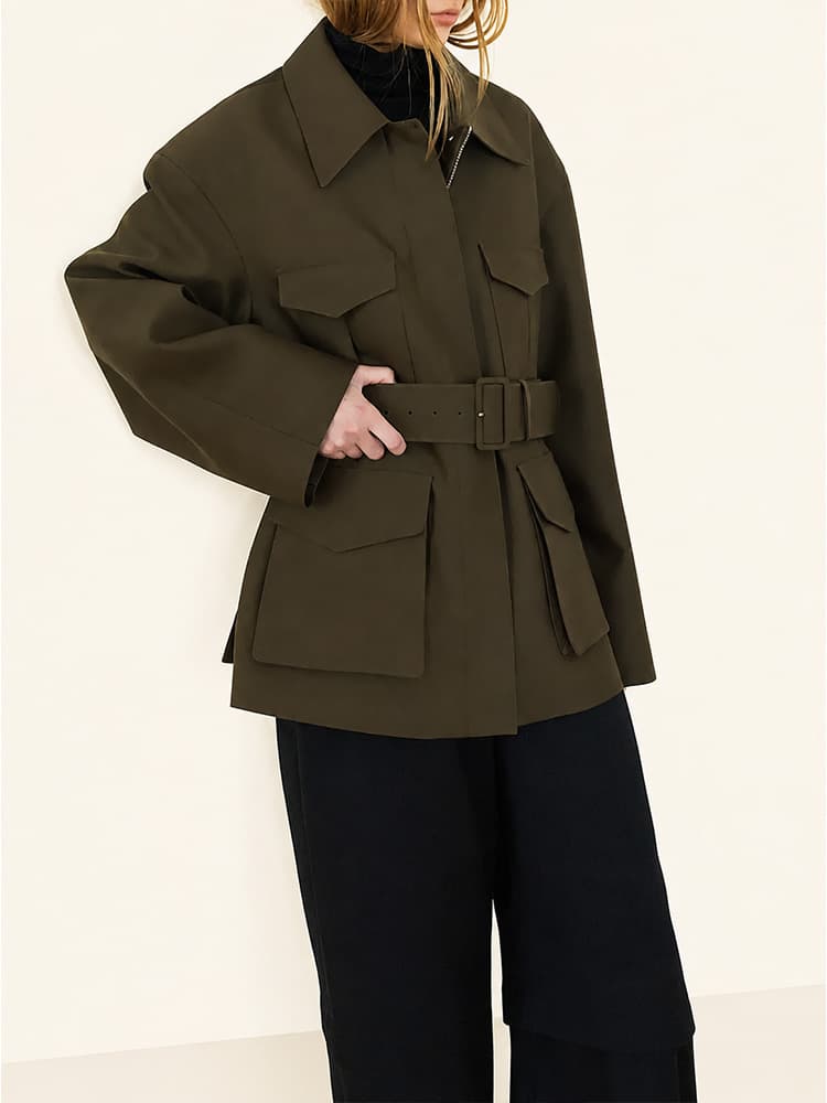 Lumi Wool Silk Jacket in Olive — view 3