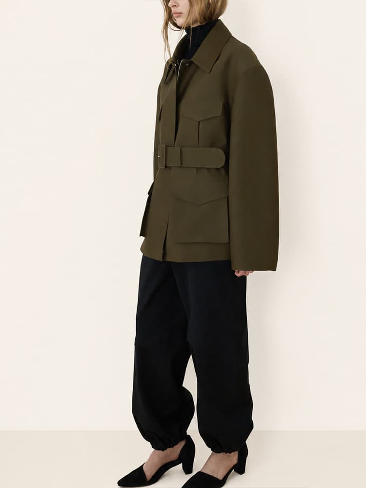 Lumi Wool Silk Jacket in Olive — view 4