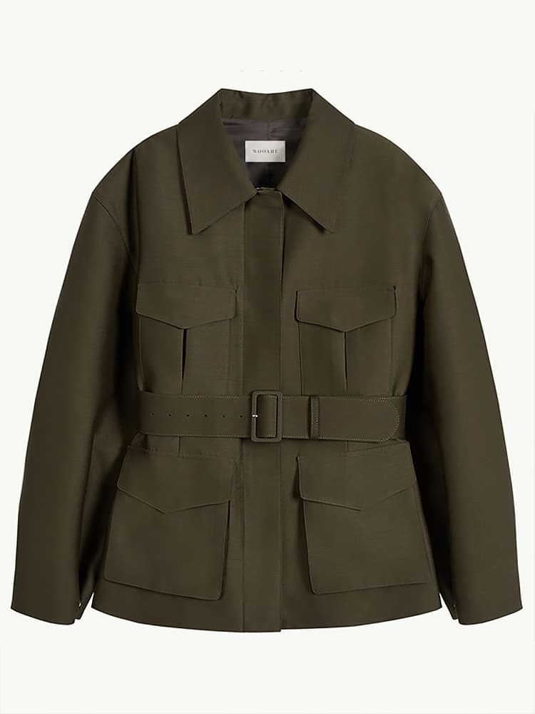 Lumi Wool Silk Jacket in Olive — view 5