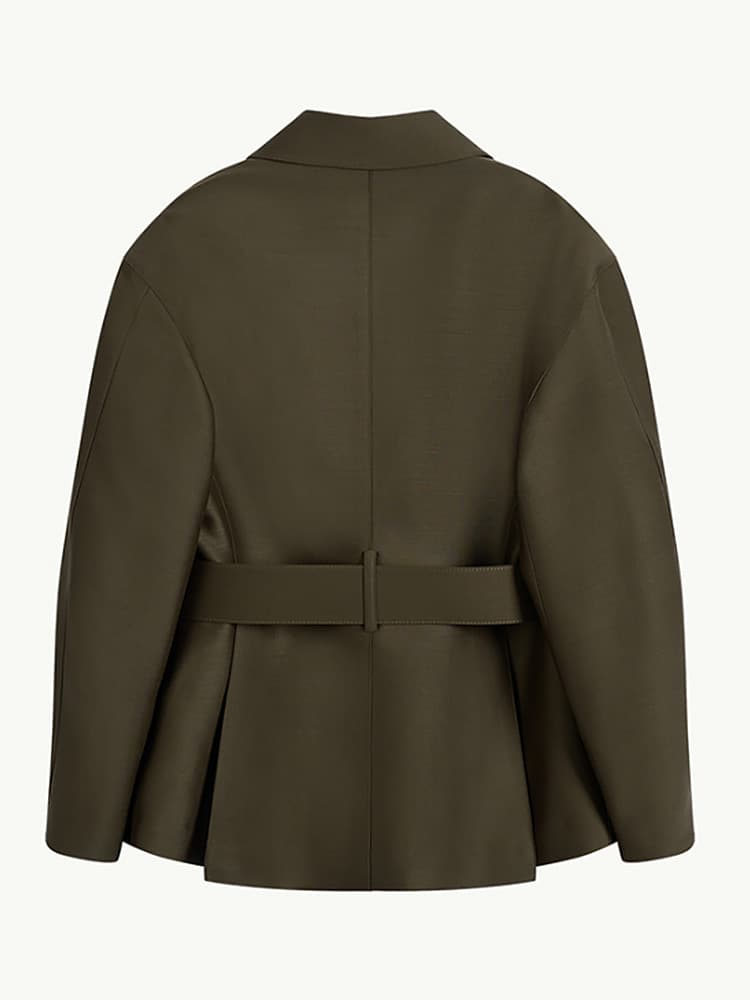 Lumi Wool Silk Jacket in Olive — view 6