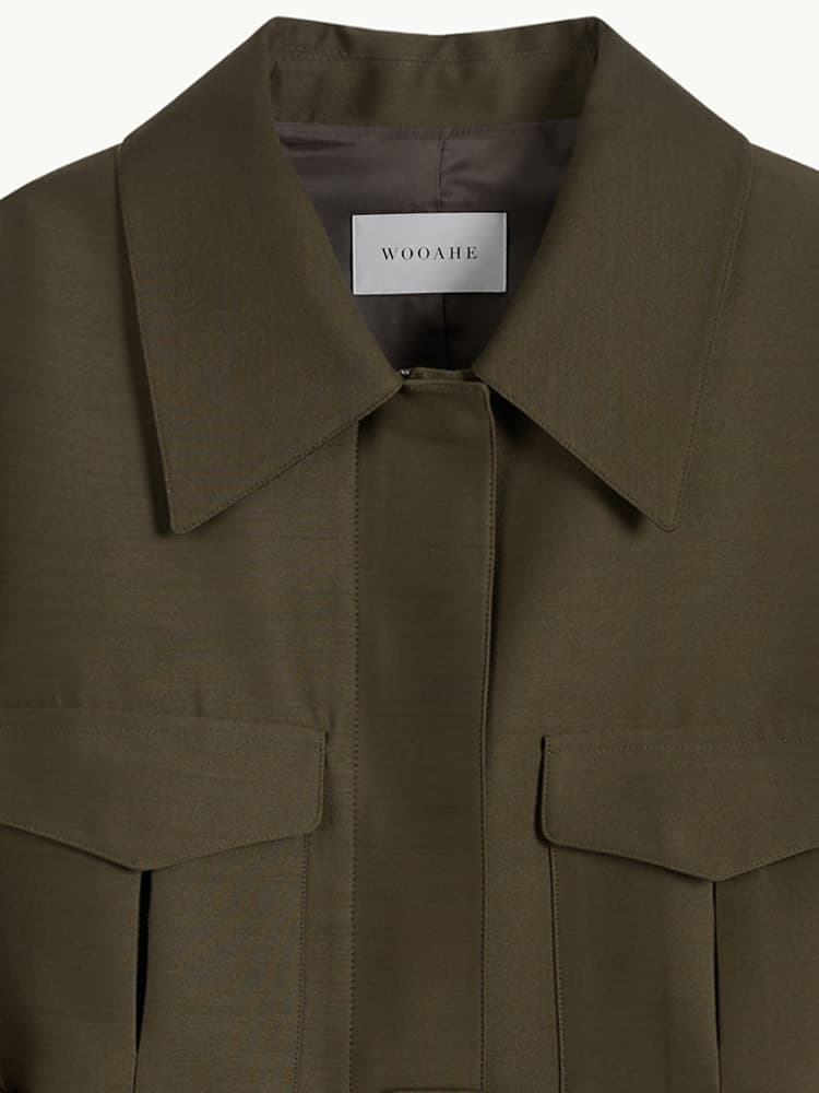 Lumi Wool Silk Jacket in Olive — view 7
