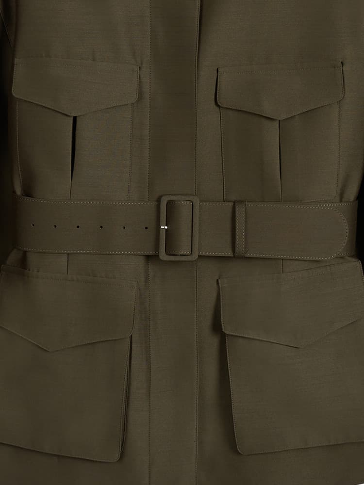 Lumi Wool Silk Jacket in Olive — view 8
