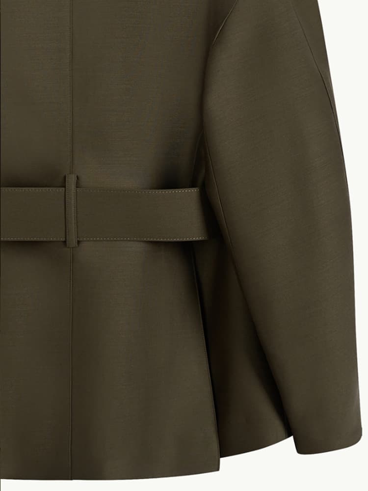 Lumi Wool Silk Jacket in Olive — view 9