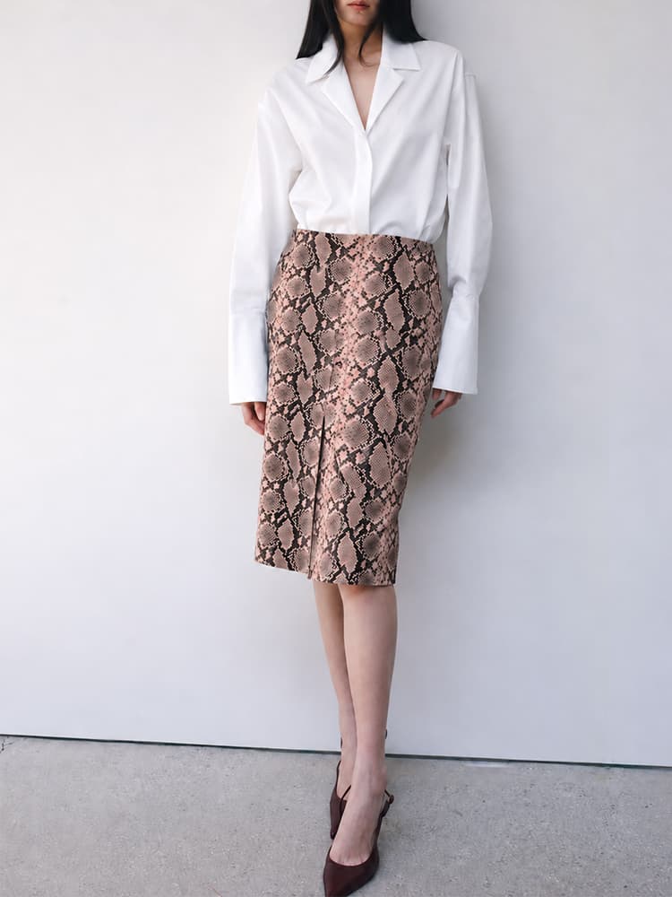 Python Pencil Skirt in Pink Python — view 1